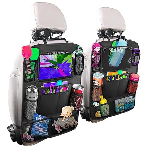BillyBath Rückenlehnenschutz Auto Kinder mit 10 Zoll iPad/Tablet-Tasche, 600D Oxford Stoff Wasserdicht Autositz Rücksitz Organizer Autositzschoner Rückenlehne, Schwarz, 2 Stück Cover
