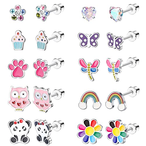 Finrezio Hypoallergenic Earrings for Girls Women Surgical Steel Screw Back Earrings Cute Earrings Girls Earrings Ages 8-12 Hypoallergenic Screwback Stud Earring Set