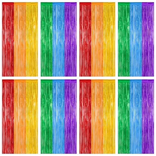 Image of ZATAYE 8 Pack Rainbow Kindergarten Foil Curtain Streamer Decorations | Rainbow, Metallic Foil, 3.28 x 7.05 FT, Tinsel Backdrop, Foil Curtain Streamer, Back To School Kindergarten Decor