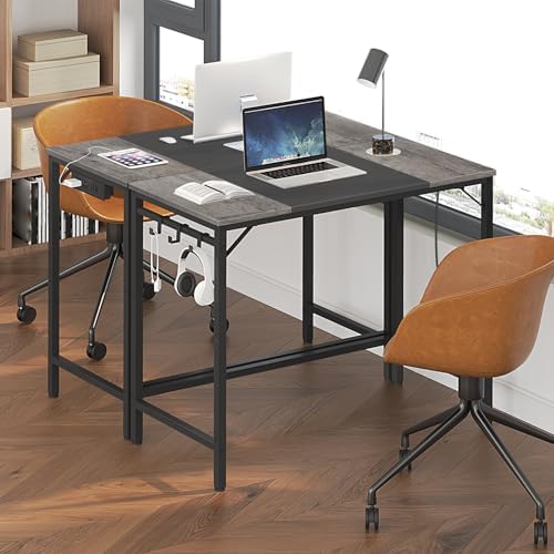 HOOBRO Computer Desk in a home office setting with a laptop and accessories