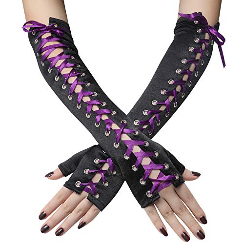 BABEYOND Lace Up Fingerless Gloves Long Elbow Gloves for Costume Party Lace-up Arm
