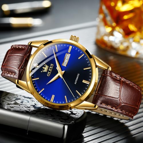 Image of OLEVS Brown Mens Leather Watch Dress Casual Day Date Quartz Wrist Watch