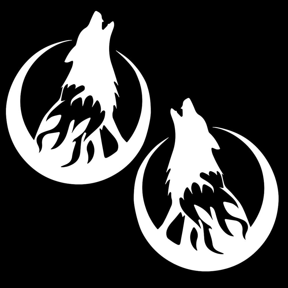 2er-Pack 11x13cm Mond- & Wolf-Vinylaufkleber für Autos, Motorräder, Fenster, Stoßstangen – Einzigartiges Himmelsmotiv | #AZ81 (Weiß)
