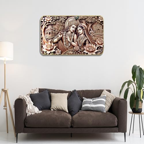 Image of Masstone Radha Krishna Crystal Embedded High Gloss Wall Painting, Golden Slim Frame, 45x30 Cm Wall Art for Living Room, Bedroom, Office & Home Decor (HG14)