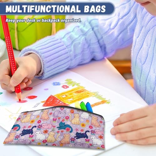 Image of Cat Flower Pencil Case for School Purple Pen Holder for Toddler Kindergarten Wear Resistant Pencil Pouch with Zipper Closure Girls Kawaii Pen Organizer