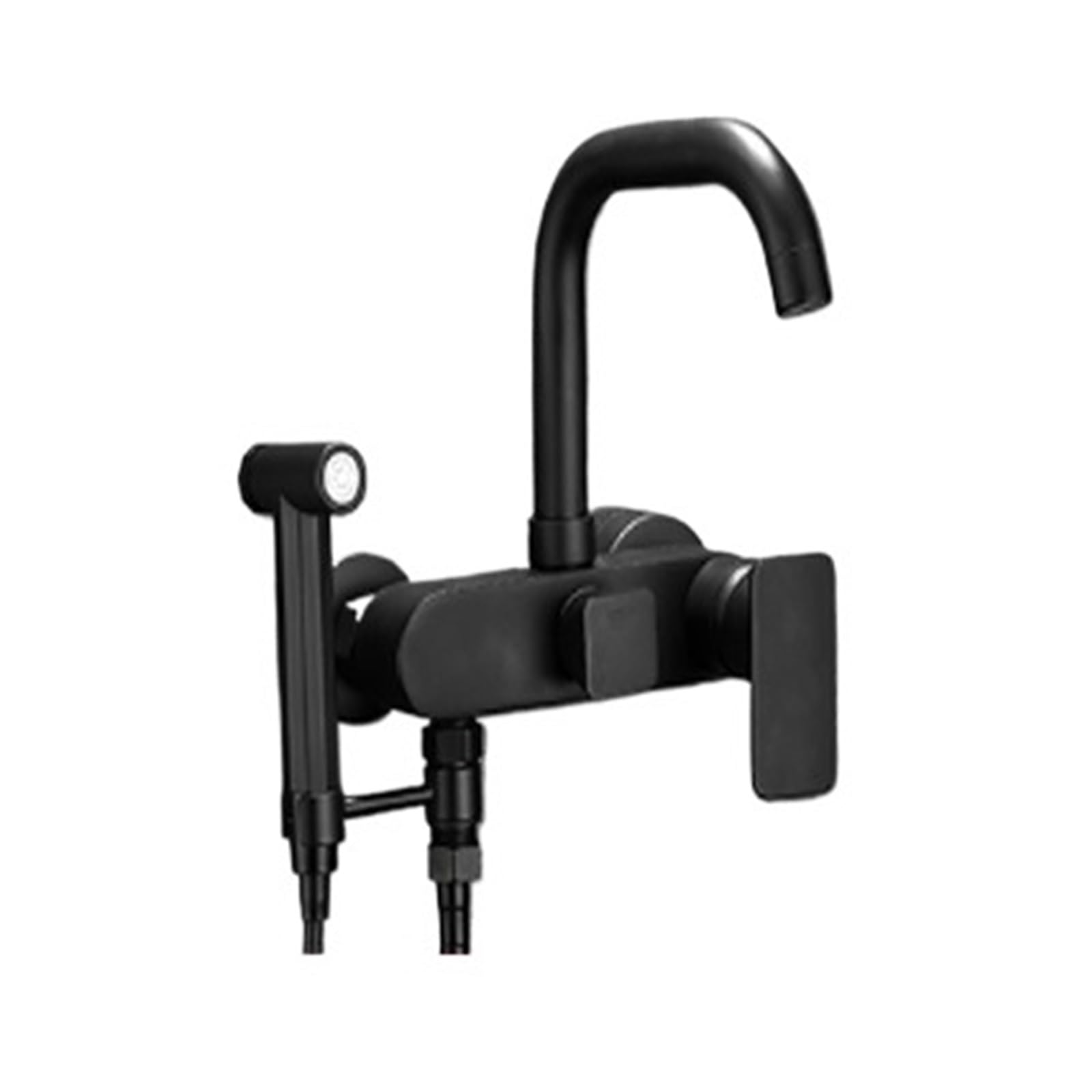 Robinet cuisine mural noir mat pour optimiser un évier encombré