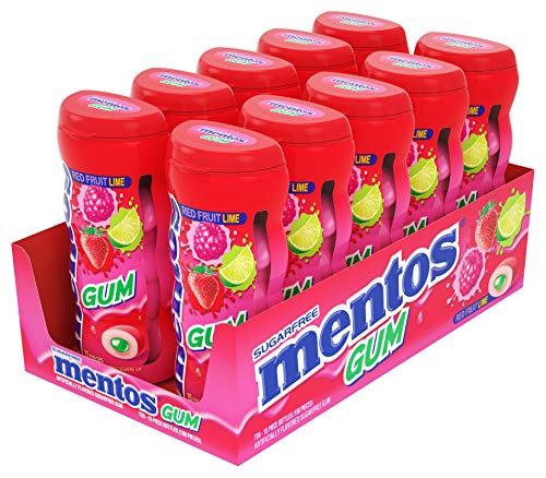 Mentos Sugar-Free Chewing Gum with Xylitol, Red Fruit Lime, 15 Piece Bottle (Bulk Pack of 10)