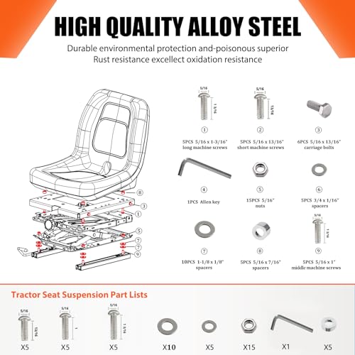Image of Suspension Kit with Slider Track for Zero Turn Lawn Mower Tractor Forklift, Compatible with Most Aftermarket Seats - Same Day Shipping