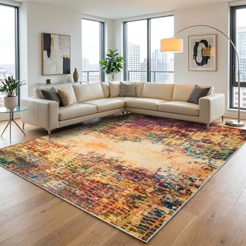 Image of Hafaa Machine Washable Rugs Living Room 120 x 170 cm – Soft Short Pile Large Area Rugs For Bedroom Lounge, Kitchen Carpet Non Slip Traditional Multicolored Design Vintage Boho Cashmere Rug, Vibrant