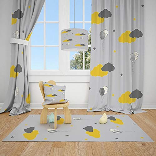 ADN 3D Clouds Digital Printed Polyester Fabric Curtains ,Living Room, Kids Room, Bed Room Window / Door / Long Door ,Colour Grey (D.N0.572) (4, 4 x 9 Feet:( Size: 48 x 108 inch) Long Door)