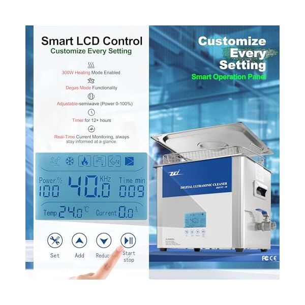 ZKI-10L-Digital-Ultrasonic-Cleaning-Machine-Adjustable-HeaterIntensityTimer-Ultrasonic-Cleaner-Degas-Mode-Low-Noise-12-Hrs-Run-Time-Ideal-for-Jewelry-Lab-Glasses-Dentures-Ind-110V600W ZKI-10L-Digital-Ultrasonic-Cleaning-Machine-Adjustable-HeaterIntensityTimer-Ultrasonic-Cleaner-Degas-Mode-Low-Noise-12-Hrs-Run-Time-Ideal-for-Jewelry-Lab-Glasses-Dentures-Ind-110V600W