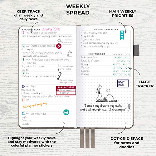 Clever Fox Pocket Planner Weekly – Undated Monthly Goal Planner And Calendar For Increasing Productivity, Mini Planner Perfect For Purse, Size: 3.7" X 6.7", Start Anytime, Lasts 1 Year – Grey #TOP3