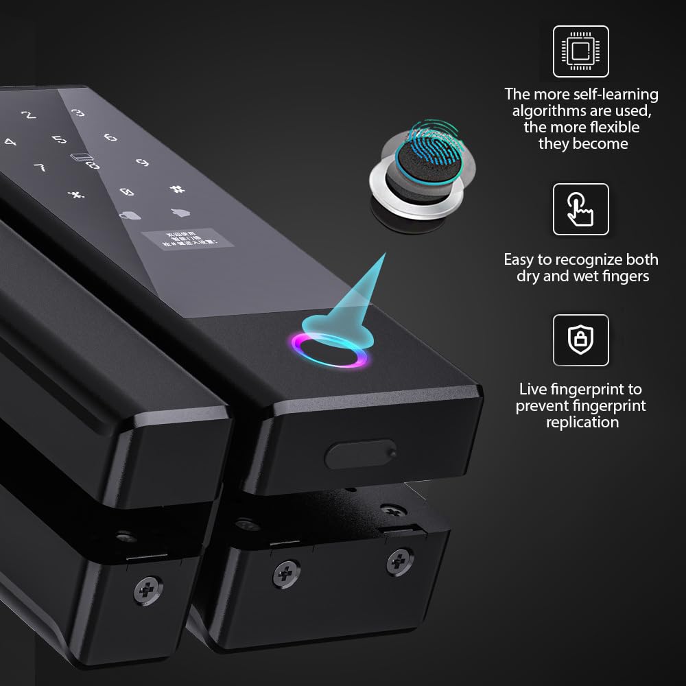 Smart Lock Cerradura de puerta de cristal WiFi Remote App TY Huella dactilar Contraseña Tarjeta IC Cerradura de puerta Intercambiable Dirección del cuerpo de cerradura para puerta de oficina o