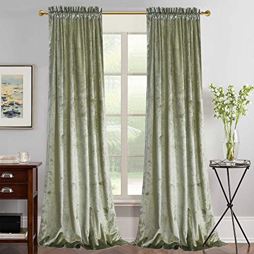 One-Day Sale: Up to 70% Off Roslynwood Super Soft Luxury Velvet Set of 2 Light Green Blackout Velvet Energy Efficient Rod Pocket Curtain Panel Drapes Ginger 52Wx96L(2 Panels)