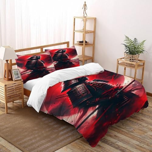 Housse de couette zippée samouraï rouge 3D en microfibre ultra douce