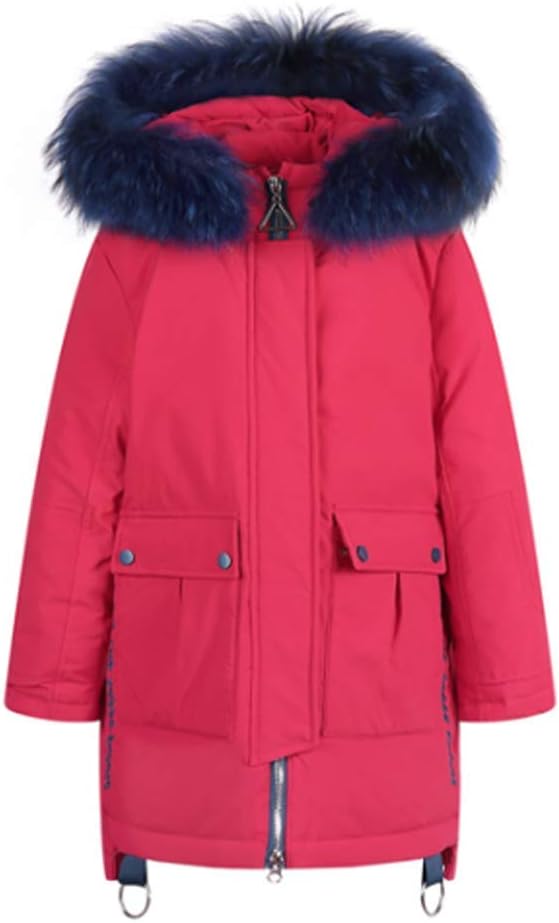 Ding Dong Kid Girl Winter Hooded Fur Down Jacket Puffer Parka Coat(Red,7-8T)