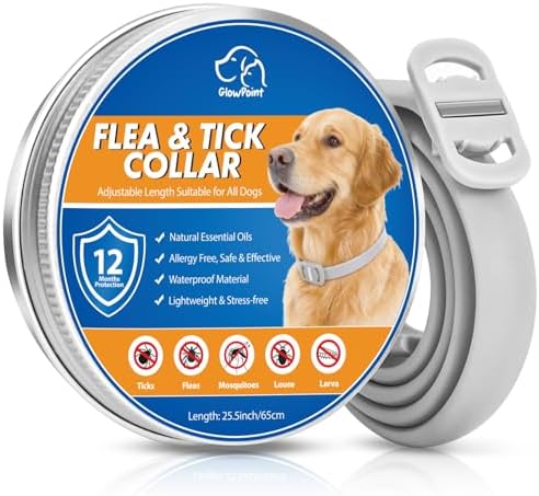 Collar Antiparasitario Perros, Collar Regulable y Resistente al Agua por 12 Meses, Repelente Duradero para la Prevención de Parasitas en Razas Pequeñas, Medianas y Grandes (65 cm)
