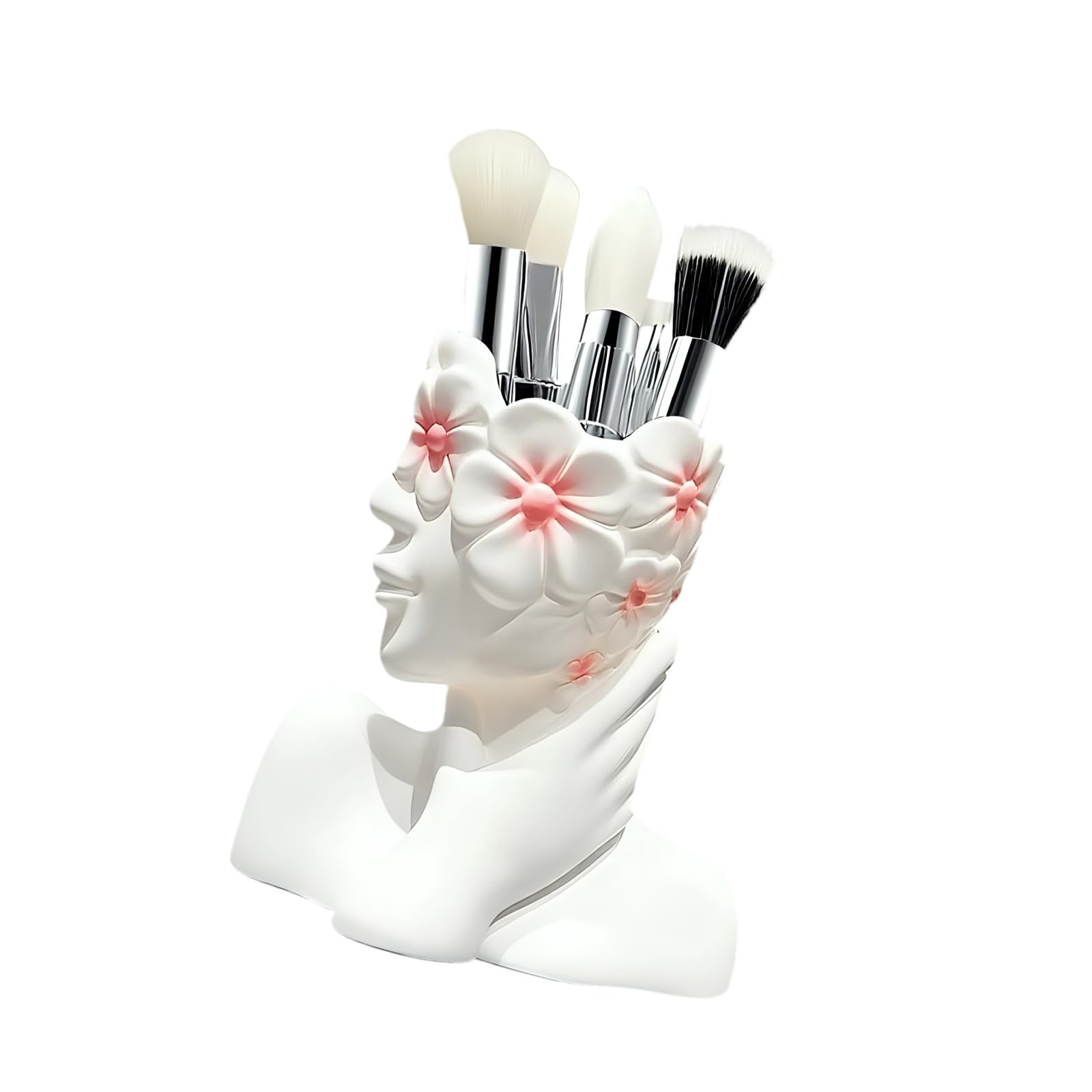 LUCKGONI Artistic Side Face Cosmetic Brush Holder for Organized Makeup Tool Storage with Resin Construction