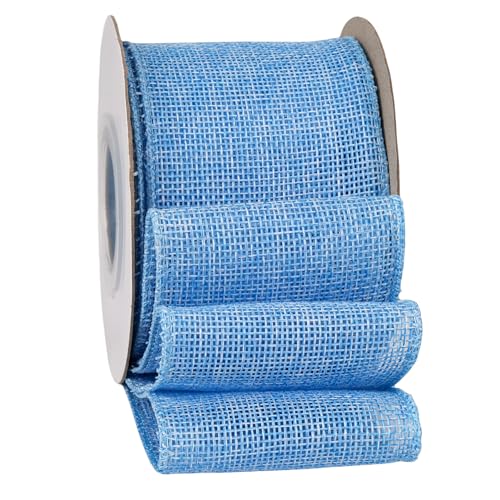 SDZMDL Light Blue Burlap Ribbon 2-1/2 Inch Solid Ribbon with Wired Edge for Baby Showers Fathers Day Big Bows Wreath Gift Wrapping 10 Yards/Roll.