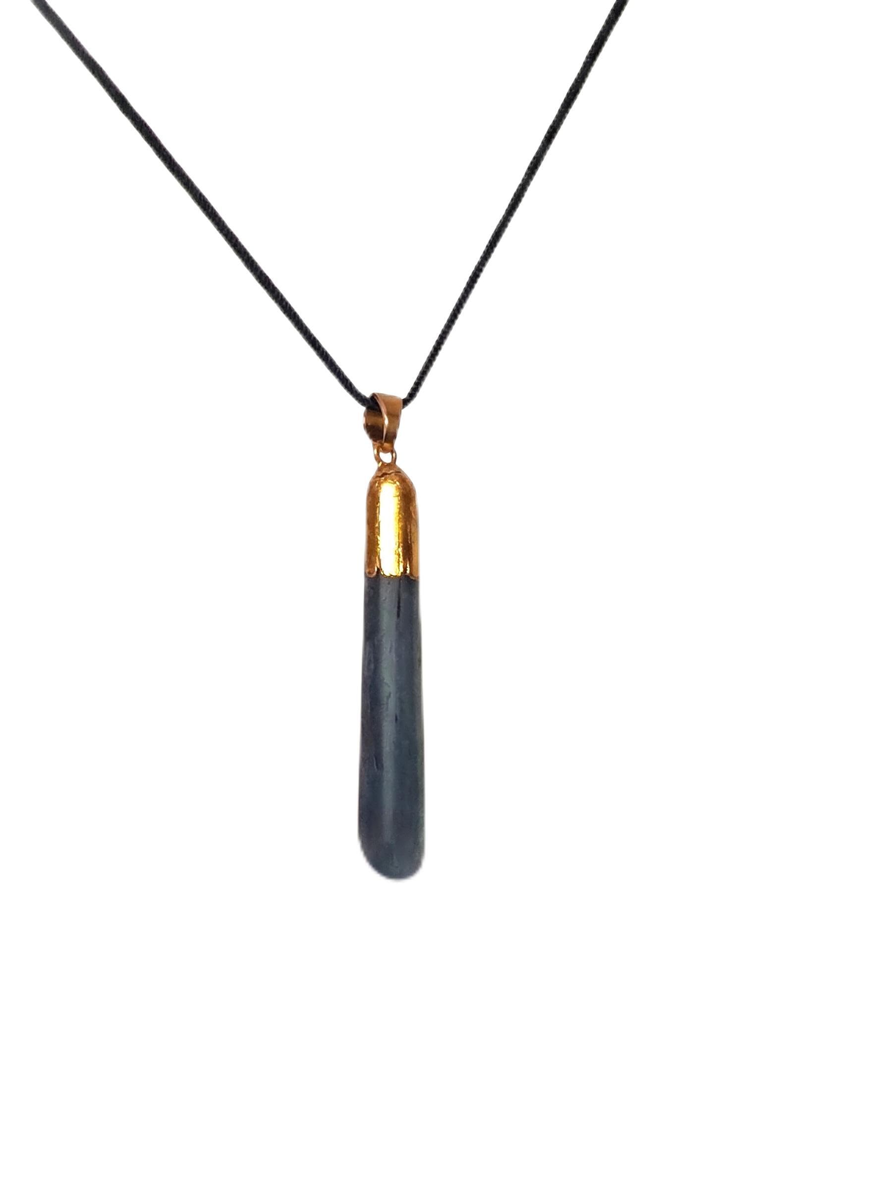 Natural Blue Kyanite Raw Crystal Pendant with Gold Cap-image-33