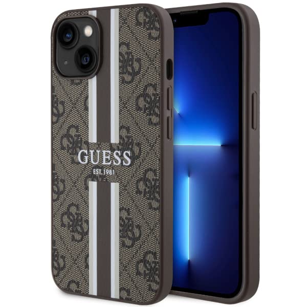 Guess GUHMP14SP4RPSW Coque Rigide pour iPhone 14 6,1" Marron à Rayures imprimées 4G