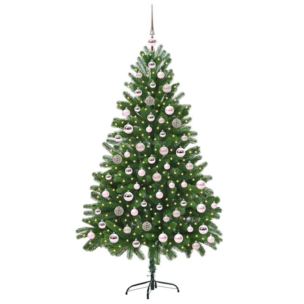 Choinka zielona, 180 cm, sztuczna choinka z polietylenu, z 300 diodami LED o ciepłej białej barwie, wytrzymała podstawka, smukły kształt, do użytku wewnątrz i na zewnątrz, trwała, świąteczna dekoracja