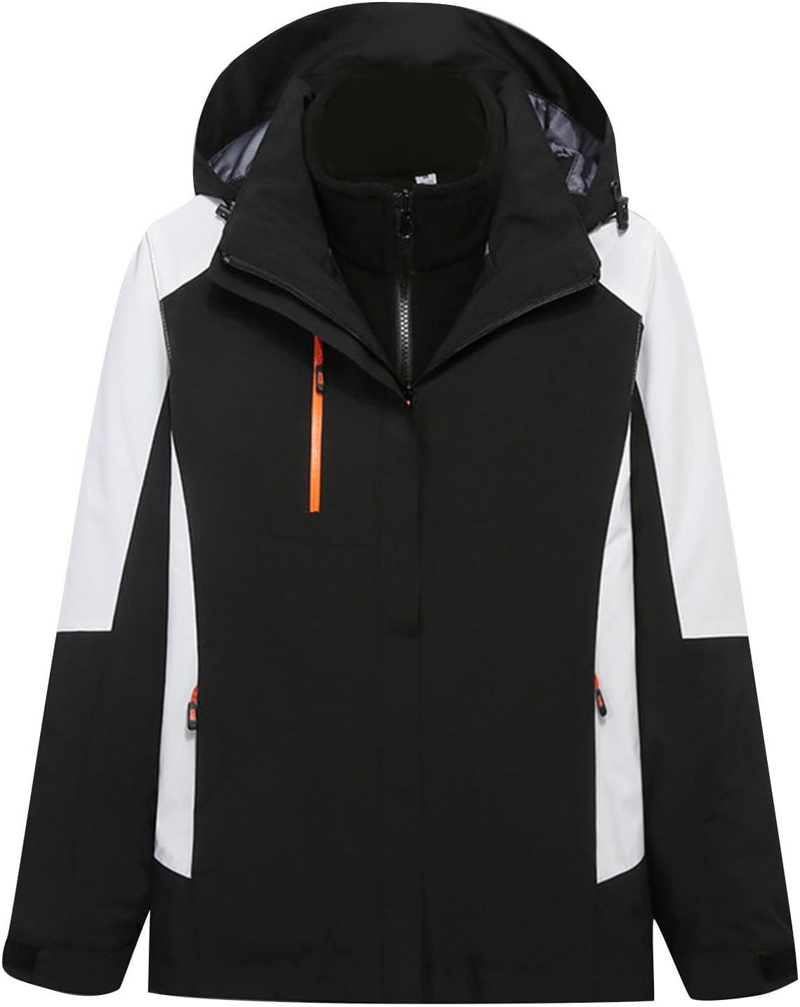 Women's Mountain Waterproof Windproof Fleece 3 in 1 Jacket Ski Hooded Rain Coat Fashion Color Block Outdoor Jackets