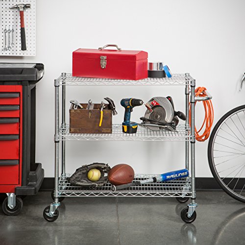 Trinity Ecostorage Heavy Duty 3 Tier Rolling Cart For Kitchen Organization, Garage Storage, Commercial And Industrial Use, Nsf Certified, 800 Pound Capacity, 40.25” By 36” By 18”, Chrome #TOP1