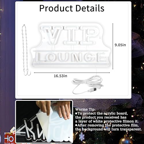 Appneon VIP Lounge Neon Sign,LED VIP Lounge Text Neon Light for VIP Room Wall Decor Letter Business Signs for Office Bar Hotels Airport Restaurants,Nail Salon Gifts Size 16.5 * 9.1 inches(XD058) - Image 3