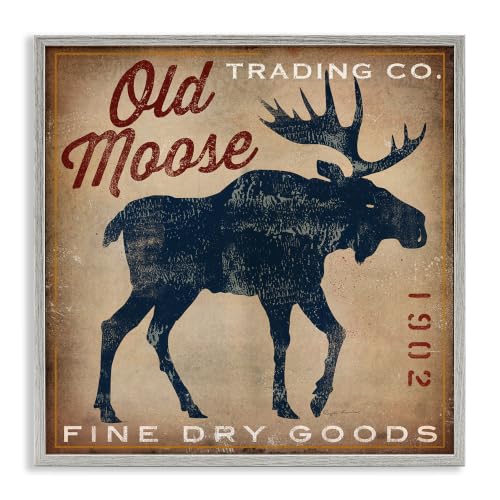 Vintage Moose Trading Co Lodge Sign, 17 x 17 Inch Framed Giclée Print