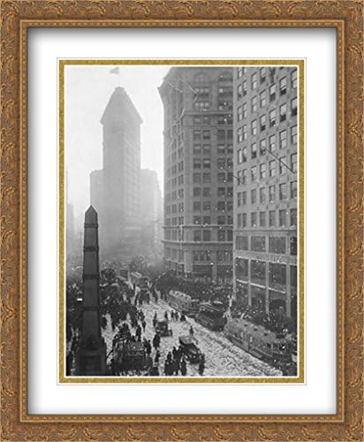New York City Flatiron Building - 1918 2x Matted 28x34 Large Gold Ornate Framed Art Print by The Cityscape Art Print Series