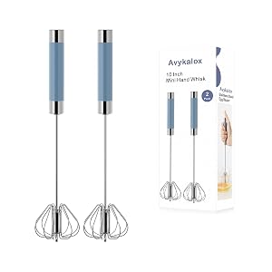 Avykalox 2 Pack Semi Automatic Whisk Stainless Steel Mini Hand Push Whisks for Cooking Easy to Use Hand