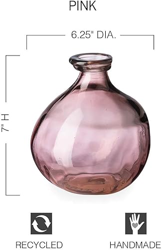 Miniatura 2 de Jarrón de globo de vidrio reciclado de burbujas, 6.25 pulgadas de diámetro x 7 pulgadas de alto, floreros de vidrio coloridos soplados a mano para