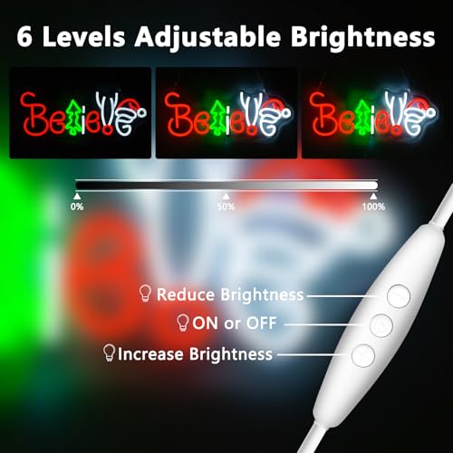 Image of Believe Neon Sign, Christmas Neon Signs For Wall Decor, Led Light Up Signs for Xmas Home Party Holiday Decorations Gifts