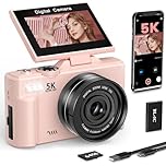 LONGYI Digital Camera 5K 75MP Cameras for Photography Vlogging with WIFI, 64GB Card, 18X Digital Zoom, Selfie 3.0" LCD 180° Flip Screen Compact Photo Cameras for Travel Youtube Beginners Adults Pink