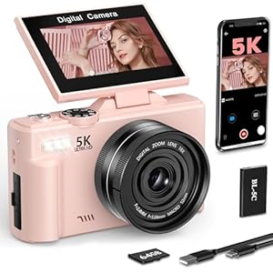 LONGYI Digitalkamera 5K 75MP Kamera Fotokamera und Vlogging mit WiFi, 64GB Karte, 18X Zoom, 3,0" LCD 180° Kompaktkamera Fotoapparat für Reisen, YouTube, Anfänger und Erwachsene (Pink)