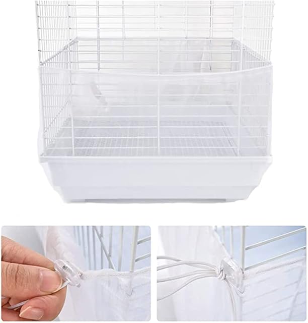 Furpaw Bird Cage Net Cover, Stretchy Bird Seed Catcher Birdcage Skirt Nylon Mesh Guard, Ventilate Dustproof (White)