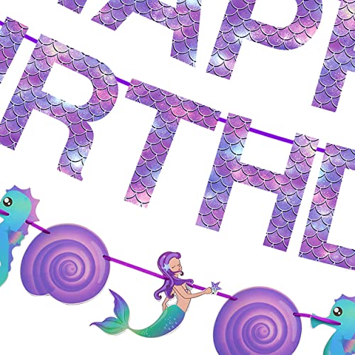 Mermaid Birthday Decorations Mermaid Happy Birthday Banner Mermaid Theme Party Decoration For Girls Under The Sea Party Supplies #TOP4