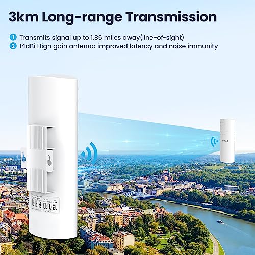 Dual Band WiFi Bridge,2.4GHz & 5.8GHz Point to Point Outdoor Wireless Bridge Kit |Gigabit Ethernet Bridge 1000Mbps High Speed |3KM Long Range CPE |Preconfigured PtP/Ptmp |14dBi |24V PoE Power,M-3KM - Thumbnail 4