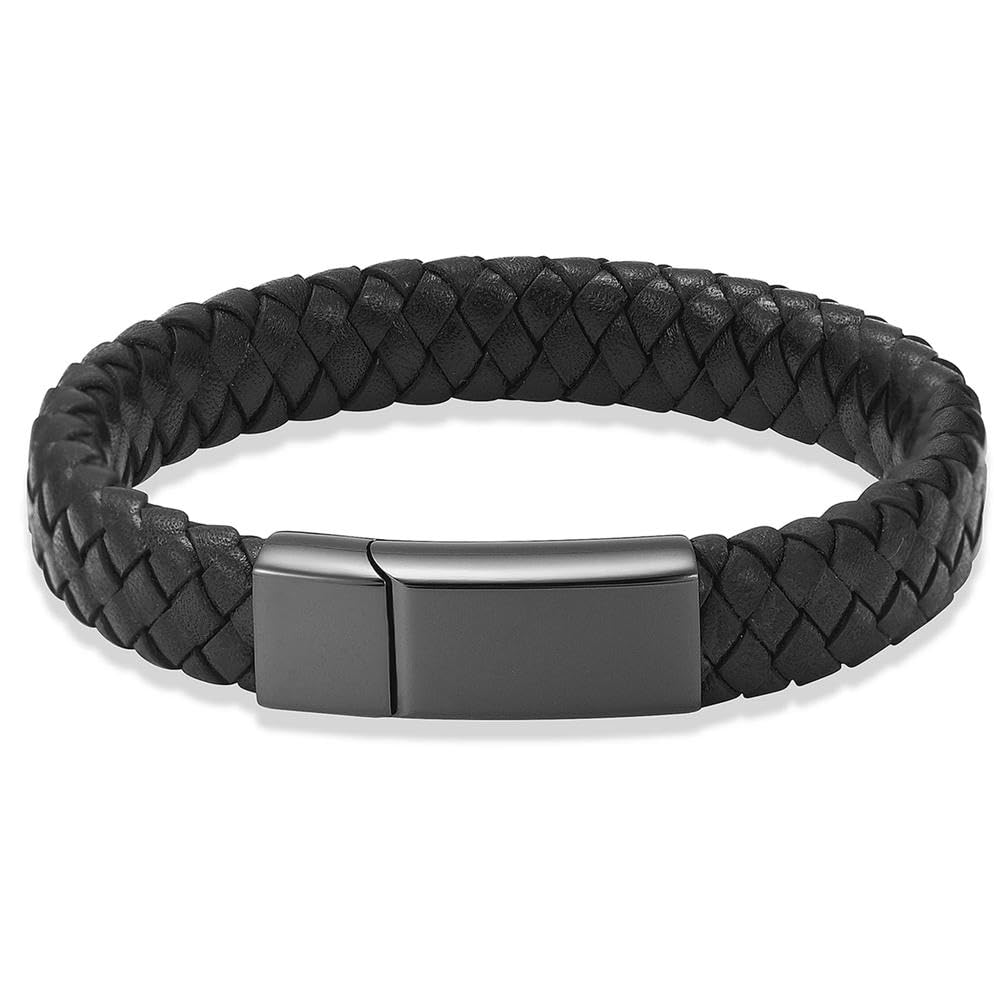 Conserver les cendres discrètement avec le bracelet urne funéraire homme en cuir tressé 20 cm