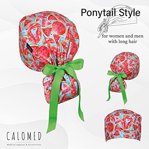 Image of Scrub Cap for Women and Men, Ponytail Scrub Caps, Working Hat, Head Cover with Ribbon Ties and Buttons, Long Hair