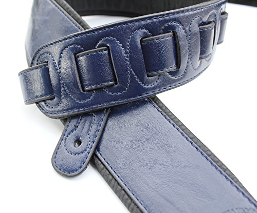 Walker & Williams G-25 Handmade Navy Blue Guitar Strap With Padded Glove Leather Back For Acoustic, Electric, And Bass Guitars #TOP3
