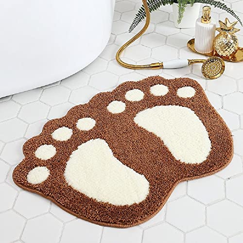 Bathroom Non-Slip Carpet Absorbent Mat, Bathroom Mat, Foot Shaped Mat, for Bedroom, Bathroom, Living Room, Children's Room, Soft Microfiber Machine Washable (Brown)