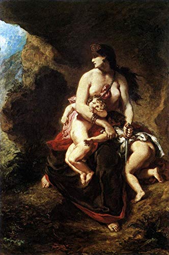 Peinture à l'huile Delacroix Médée sur toile véritable contre les murs vides