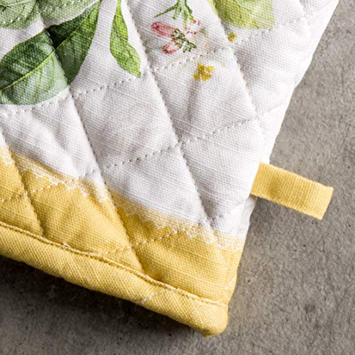 Maison D' Hermine Oven Mitt + Pot Holder 100% Cotton Heat Resistant Kitchen Oven Gloves (7.5"X13") & Hot Pads (8"X8") For Gifts, Chef, Women & Men Microwave, Limoncello - Spring/Summer #TOP3