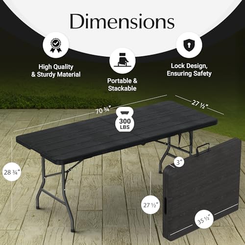 2 PACK of 6 Feet Foldable Table with Built in Handle & Steel Legs | 6FT Heavy Duty Folding Portable | Perfect for Party, Dining, Wedding, Events, Picnic Indoor Outdoor Camping Utility Folding - 6 Foot - 1