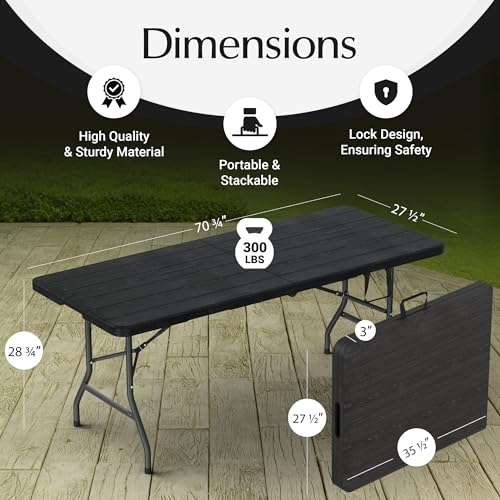 6 Feet Foldable Table with Built in Handle & Steel Legs | 6FT Heavy Duty Folding Portable | Perfect for Party, Dining, Wedding, Events, Picnic Indoor, Outdoor, Camping, Utility, Folding - 6 Foot - Image 4