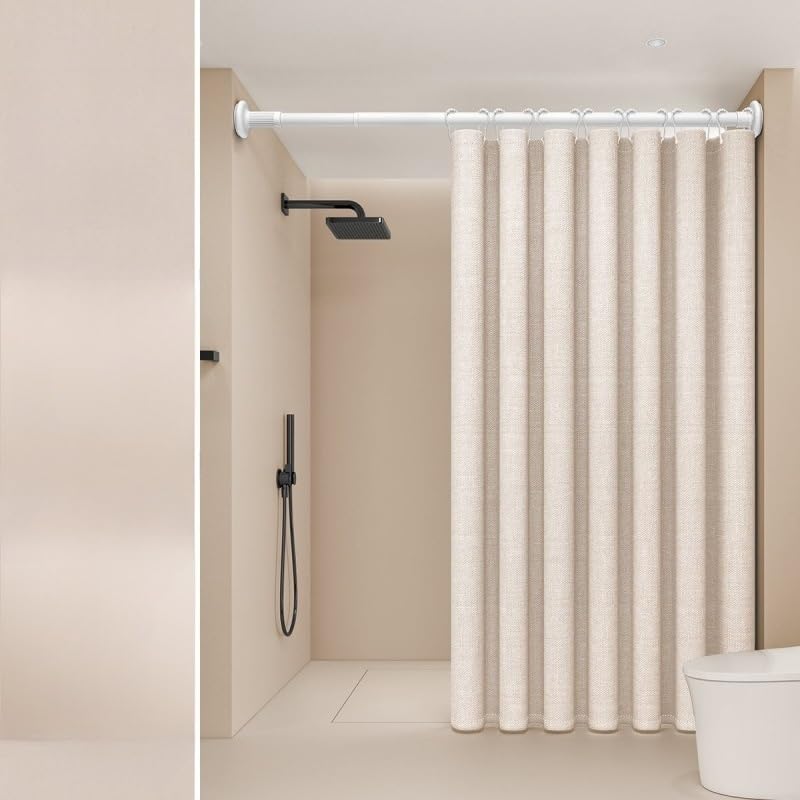 KIZAMI Rideau de Douche à Pompons 240 × 200 cm, Rideau de Douche en Polyester, Rideau de Douche imperméable, Rideau Anti-Eau, séparation sèche et Humide, utilisé pour la décoration de Rideau de