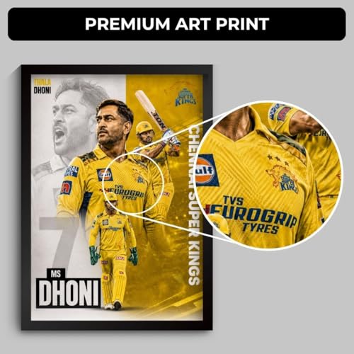 Image of Funk You Store MS Dhoni Framed Poster | Thala Captain Dhoni 7 Wall Art | CSK Edition | Cricket Legend | Premium Sports Decor for Cricket Fans | Motivational Wall Poster (F 180)