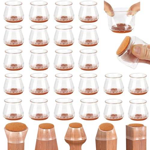 24 Piezas Protectores Patas Sillas Silicona,Protector Patas Sillas Redonda,Tapas Transparentes Copas para Patas de Muebles con Almohadillas de Fieltro para Proteger Suelos de Madera (Grande)